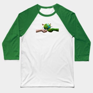 Human Hand Holding a Globe on Transparent Backgrounds Baseball T-Shirt